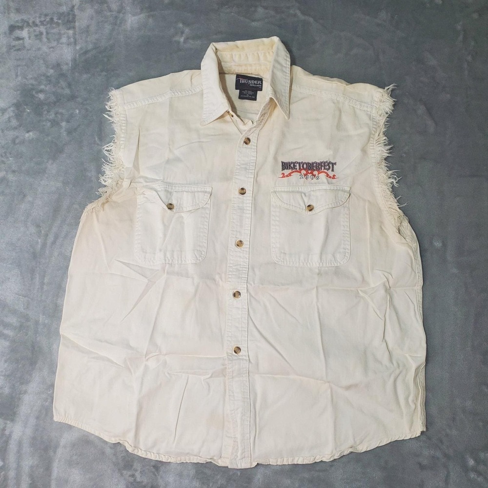 Thunder Threads Mens Biketoberfest 2006 Sleeveless Denim Shirt Cream XL‎ Daytona